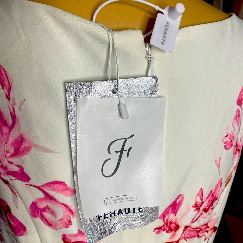 FEHAUTE Pink Floral Mermaid Skirt V Neck Sleeveless Mermaid Midi Dress Size 4 - Picture 10 of 11